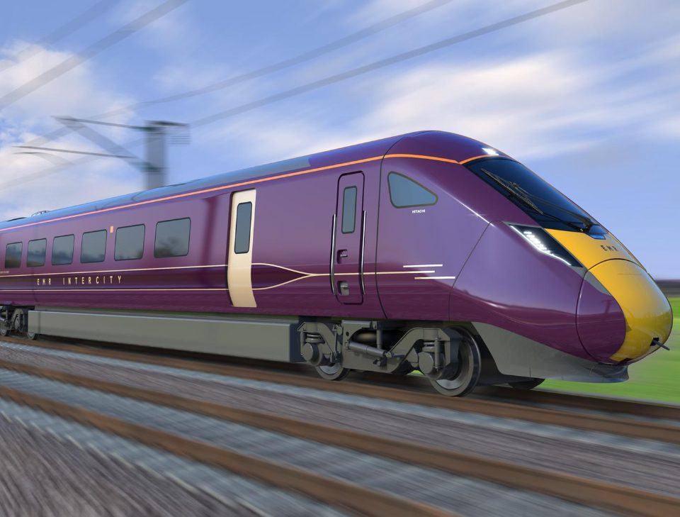 A train speeding along towards Leicester City Train Station