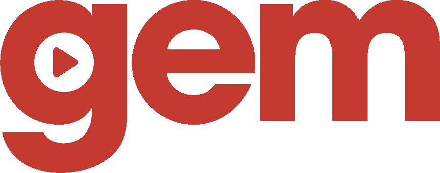 gem radio logo in red font